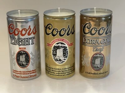 HANDMADE ASSORTED COORS CITRONELLA SCENTED SOY WAX BEER CAN CANDLES - Image 1 of 4