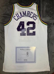 TOM CHAMBERS GAME USED WORN Utah Jazz 1993-94 Champion Jersey 50 Sonics Suns COA - Picture 1 of 8
