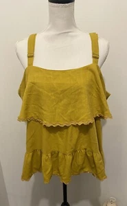 White Birch Pullover Tank Top Blouse Ruffle Mustard Yellow Adjustable Straps 2XL - Picture 1 of 4
