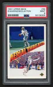 1991 UPPER DECK DAN MARINO/CLAYTON #34 AERIAL THREATS DOLPHINS HOF PSA 9 MINT