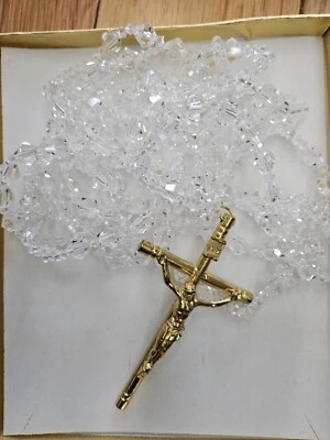 WEDDING LASSO FROSTED GLASS GOLD CROSS LAZO DE BODA ACRYLIC SILVER BOX BRIDAL - Image 1 of 2