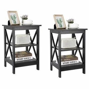 2 Pack End Tables Sofa Side End Storage Shelf X-Design Organizer Desk Furniture - Picture 1 of 12