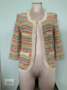 NWOT American Rag Cie Cardigan Sz M Open Front Curved Hem Striped Front Knit - Picture 1 of 7