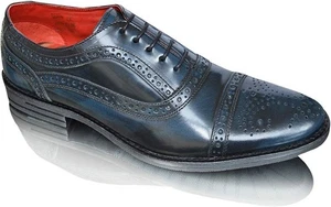 Mens Leather Brogues Formal Hi-Shine Lace Up Designer Wingtip Oxford Dress Shoes - Picture 1 of 10
