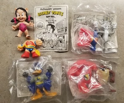 Полный набор из 4 игрушек McDonald's 1991 Looney Tunes Super Heroes Happy Meal - Изображение 1 из 4
