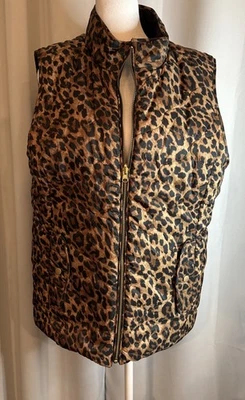 Talbots Quilted Puffer Vest Sz L XL Reversible Animal Print Black  Zip Pockets - Image 1 of 4
