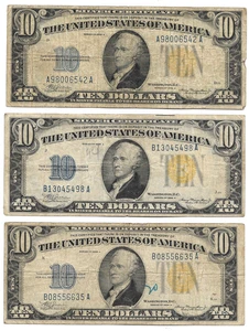 3 Circulated 1934A  $10 North Africa Silver Certificates - Picture 1 of 2