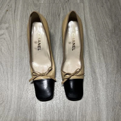 Chanel Vintage Cuero Tacones Puntera Cuadrada Punta EURO 36.5/US 6 Foto 1 de 4