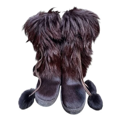 Botas de invierno Pajar de piel de cabra escarlata impermeables con forro de lana y corbatas de borla Foto 1 de 4