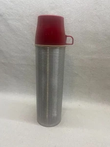 Vintage Thermos 2484 H Ribbed Aluminum Vacuum Bottle w/3 Cups Original Stopper - Picture 1 of 5