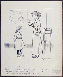 Dessin original de Albert BERTRAND vers 1900 humour école institutrice vélo - Imagen 1 de 1