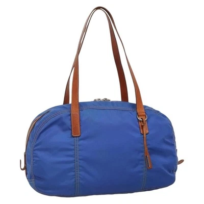 Подлинная сумка-тоут Miu Miu нейлоновая кожа синий коричневый серебристый bs28763 - Изображение 1 из 4