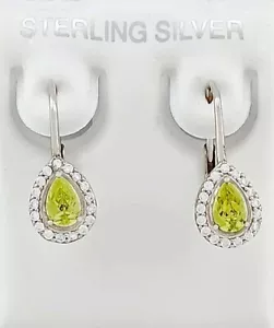 LAB CREATED PERIDOT & WHITE SAPPHIRE DANGLE EARRINGS .925 Silver - NWT - Picture 1 of 4