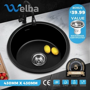 Welba Kitchen Granite Sink Stone Bathroom Basin Sink Single Bowl Under/Top Mount - Picture 1 of 11