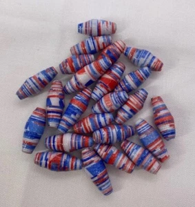 Handmade Paper Beads For Jewelry & Crafts Red, White, and Blue, USA, Patriotic - Picture 1 of 3