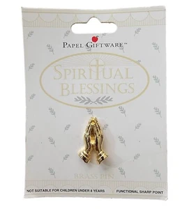 Vtg Prayer Pin Brass Praying Hands Faith Christian Spiritual Blessings Papel New - Picture 1 of 3