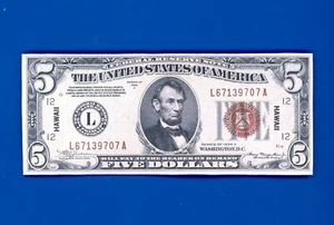 1934 A $5 WWII Emergency Issue Brown Seal Hawaii Silver Certificate - Picture 1 of 2