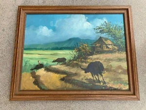SOUTHEAST ASIAN / PHILIPPINES LANDSCAPE OIL PAINTING ON CANVAS / SIGNED. 1972 - Picture 1 of 7