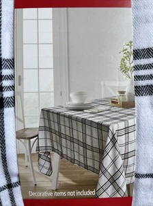 NEW Holiday Time Fabric Tablecloth Plaid Black/White Size: (60 in x 102 in) - Picture 1 of 5