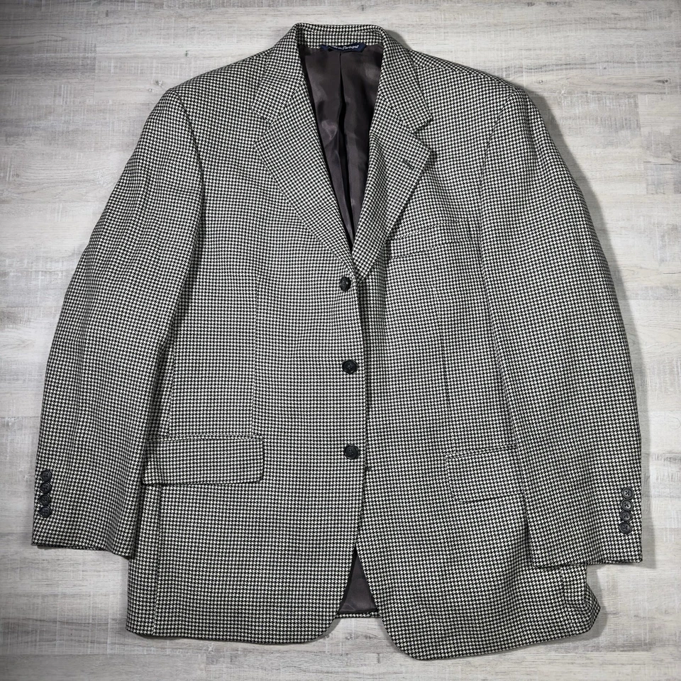 Paul Fredrick Mens Blazer Houndstooth 42R Tweed Casual Business 3 Button Wool - Image 1 of 4