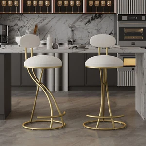 Juego de 2 taburetes de bar de 27,95 pulgadas taburetes de bar de cuero sintético con altura de mostrador beige - Imagen 1 de 9