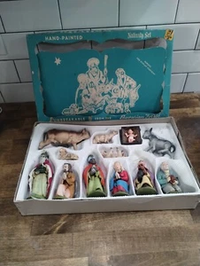 Vintage Hand Painted Christmas Nativity Set Germany Friedel 13 Figurines Boxed - Picture 1 of 5