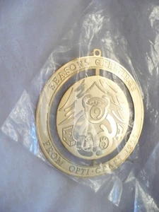 74A- SEASONS GREETINGS FROM 1988 OPTI-CRAFT GOLD-TONE ORNAMENT (MIP) #5022 - Picture 1 of 8