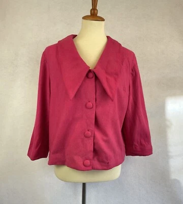 Abrigo Columpio Vintage Hasta la Cadera Lana Rosa Caliente Para Mujer Talla L Manga 3/4 Foto 1 de 4