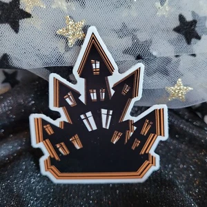 STKR073- HAUNTED HOUSE Orange Black Vinyl Sticker | Psychedelic Halloween Spooky - Picture 1 of 6