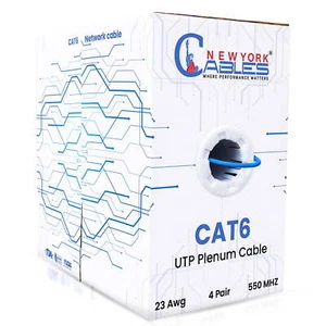 Cat6 Plenum 1000ft Cable Rated CMP 550Mhz 23AWG UTP Ethernet LAN Wire Blue - Afbeelding 1 van 8
