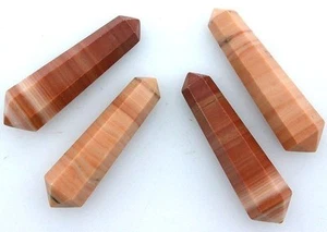 TWO Natural 1 Inch Banded Peach Brown Jasper Double Point Crystal Gemstone 6556 - Picture 1 of 1