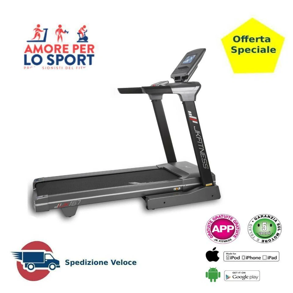 Jk Fitness Jk167 Tapis Roulant Motorizzato con Fascia Cardio e App Scaricabili