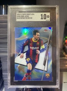 2020-21 Topps Finest UEFA #100 Lionel Messi Blue Refractor /150 SGC 10 Gem Mint - Picture 1 of 8