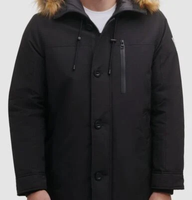 $325 Guess Men's Black Front-Zip Logo Hooded Parka Coat Jacket Size XXL - Image 1 of 3