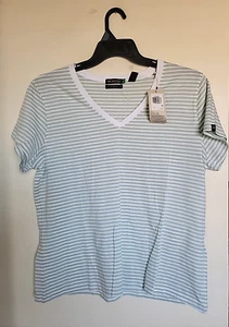 Dockers Green striped short sleeve V-neck top, size XL NEW - Picture 1 of 3