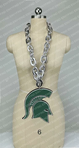 New NCAA MICHIGAN STATE SPARTANS Big Fan Chain SILVER Necklace with Foam LOGO Cover