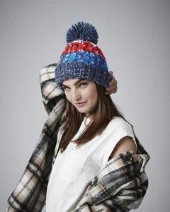 Beechfield CORKSCREW Beanie Pom- Pom Woolly Chunky Thermal Band Fleece Inside - Picture 1 of 7