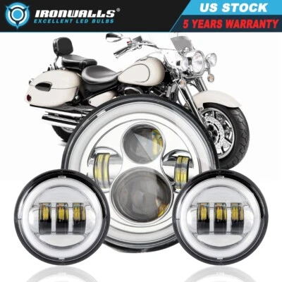Faros antiniebla LED DRL de 7 pulgadas y 4,5" para Yamaha Road Star Silverado 99-13 Foto 1 de 4