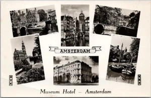 AMSTERDAM Niederlande Multi-View Foto RPPC Postkarte "MUSEUM HOTEL" *gefaltet - Bild 1 von 2