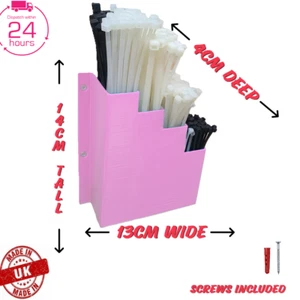 Baby Pink Cable Tie Holder Zip Tie Storage Rack Wall Mount Organiser Container - Picture 1 of 5
