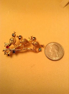 GERRY'S Gold Tone w/ Rhinestones 3 Birds on a Branch Pin Brooch 2" X 1 1/8" #435 - Picture 1 of 3