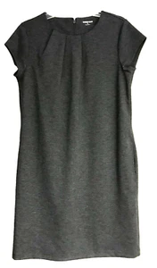 Lands’ End Sz 10 Gray Sheath Dress Short Sleeve Pleated Neckline Back Zip Career - Picture 1 of 9