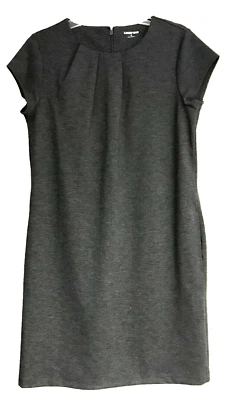 Lands’ End Sz 10 Gray Sheath Dress Short Sleeve Pleated Neckline Back Zip Career - Image 1 of 4