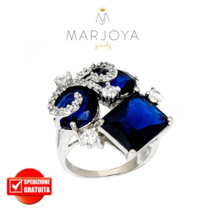 Anello trilogy in argento 925 rodiato con zirconi bianchi e blu - Bild 1 von 4