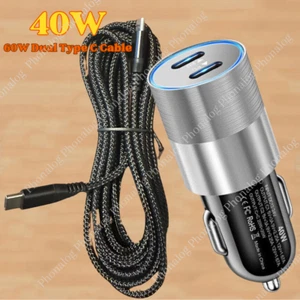 Dual Type C Fast 40W Car Charger Adapter USB C To C Cable For iPhone 15 16 Pro - Picture 1 of 17