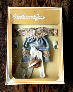 Vintage Amanda Jane Boxed Outfit - New. Blue/Beige Dress. - Picture 1 of 2