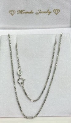 18k Solid White Gold Small Box Link Chain Necklace, 17 Inches. 3.04 Grams - Image 1 of 4