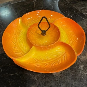 Vintage 1960's Mid-Century California Pottery 12" Snack Serving Tray Leaf - Picture 1 of 7