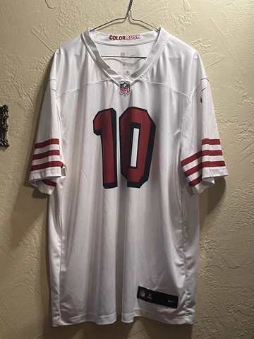 Nike Mens SF 49ers Jimmy Garoppolo #10 Color Rush Jersey in White Red Size M Cover