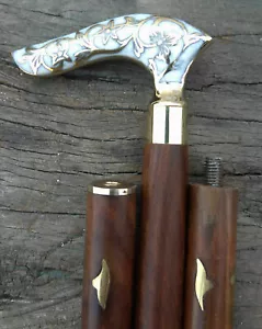 Bastone da passeggio nautico in legno stile canna ottone testa vittoriana manico designer - Foto 1 di 6